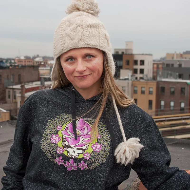 Grateful Dead Sugar Magnolia Steal Your Face Women's Glitter French Terry Hoodie Hoodie with Exposed Zipper Edgy Industrial
