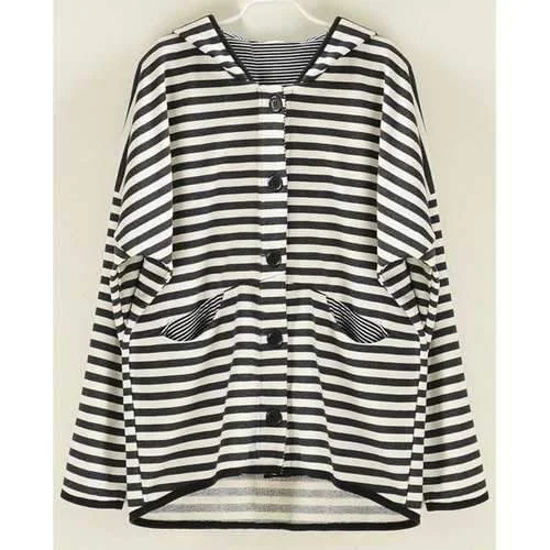 Casual Striped Single-Breasted Long Sleeve Women's Hoodie - Blue One Size(fit Size Xs To M) Hoodie with Rolled Sleeves Casual Relaxed Casual Striped Single-Breasted Long Sleeve Women's Hoodie - Blue One Size(fit Size Xs To M) Hoodie with Rolled Sleeves Casual Relaxed