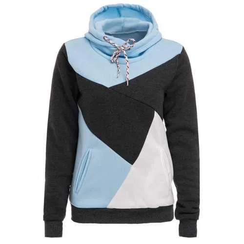 Chic Hooded Long Sleeve Color Block Pocket Design Women's Hoodie - Blue And White M Hoodie with Ribbed Hem Stretchable Secure Chic Hooded Long Sleeve Color Block Pocket Design Women's Hoodie - Blue And White M Hoodie with Ribbed Hem Stretchable Secure
