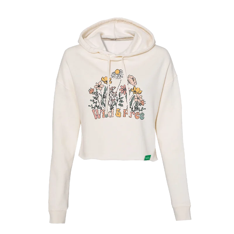 Wild and Free Flowers Women's Crop Hoodie Hoodie with Hem Applique Textured Unique