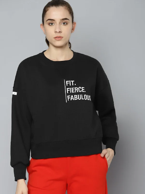 Women Black & White Cotton Typography Embroidered Fleece Sweatshirt Hoodie with Color Block Contrast Stylish Women Black & White Cotton Typography Embroidered Fleece Sweatshirt Hoodie with Color Block Contrast Stylish