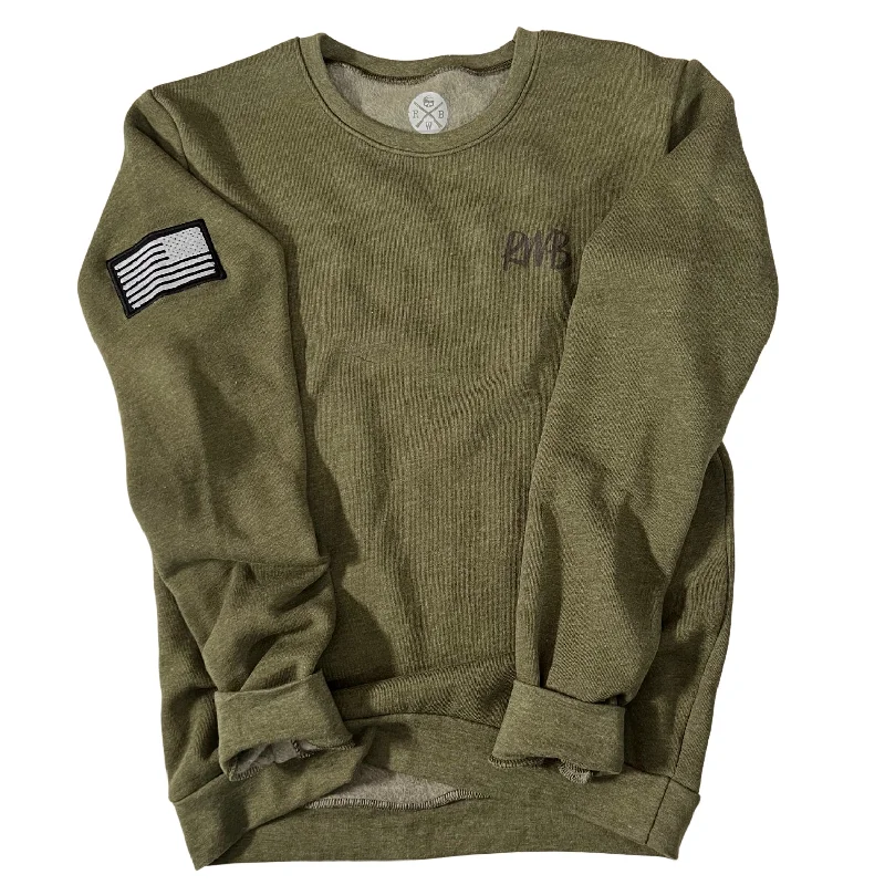 Women's American Flag Patch Raglan Ultra Soft Crew Neck Sweatshirt (Army) Hoodie with Ribbed Neckline Snug Warm
