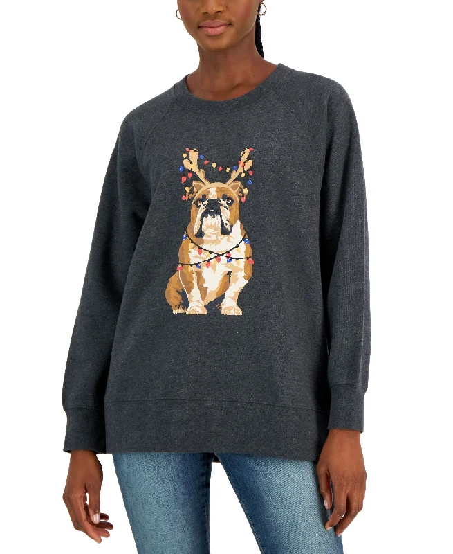 Women's Bulldog Holiday Sweatshirt Hoodie with Velcro Closure Adjustable Secure