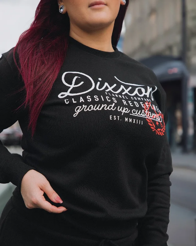 Women's Ground Up Customs Crewneck Sweatshirt - Black Hoodie with Sequins Glamorous Eye-catching Women's Ground Up Customs Crewneck Sweatshirt - Black Hoodie with Sequins Glamorous Eye-catching