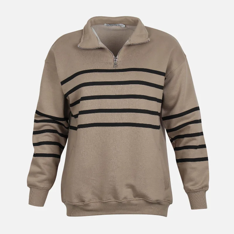 WOMEN HALF-ZIP BROAD FIT SWEATSHIRT Hoodie with Cropped Fit Short Trendy