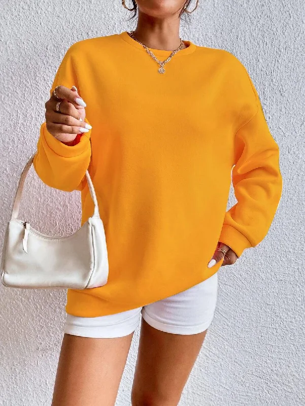 Women's Oversized Sweatshirt Mustard Hoodie with Ribbed Cuffs Snug Fit Comfort