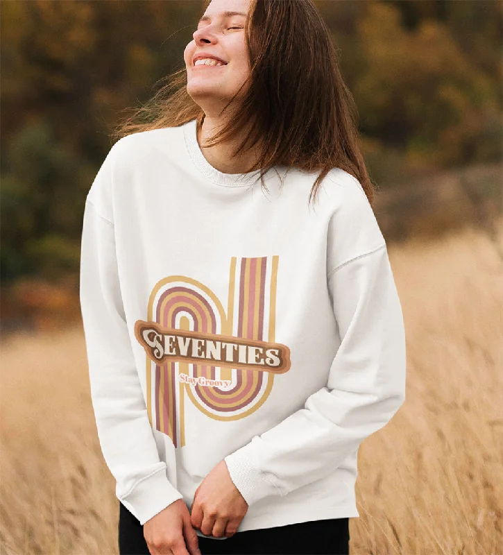 Womens Retro 70's Crewneck Sweatshirt Hoodie with Hem Applique Textured Unique